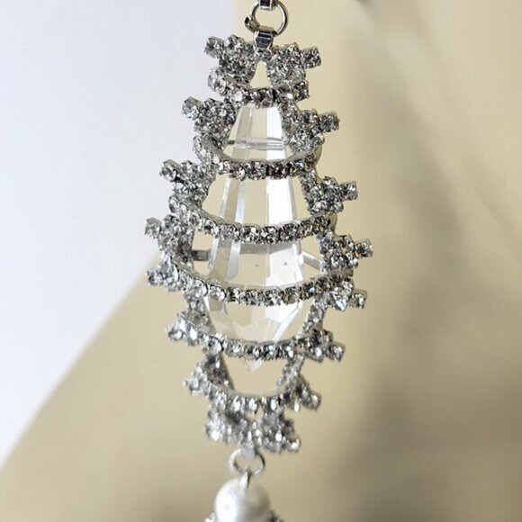 Bridal Clear Fashion Chandelier Drop Earrings Statement Earrings - Picture 9 of 11